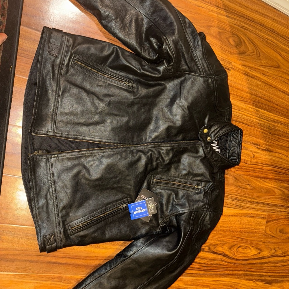 HWK Black Leather motorcycle extra large Jacket